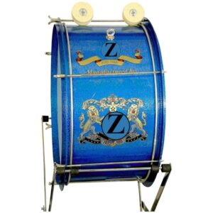 Zaima Heavy Bass Drum in Blue Color – Available in 22, 24, 26, and 28 Inches, Featuring Wide Aluminium Shell, T Rims, and Screw Tensions – Ideal for School Bands, Army Bands, and Marching Parades – Manufactured by Al Yumna Overseas Pvt. Ltd.