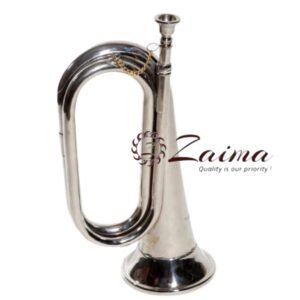 Bugle Nickel Plated with Mouthpiece & Hard Case | Brand Zaima – Manufactured by Al Yumna Overseas Pvt. Ltd | Ideal for School Band & Army Band | Professional Nickel Finish, Bright Sound, Durable, Elegant Design & Ready-to-Play