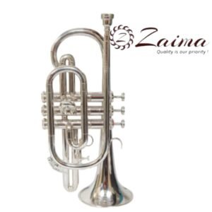 Cornet Trumpet Bb Nickel Plated with Mouthpiece & Hard Case | Brand Zaima – Manufactured by Al Yumna Overseas Pvt. Ltd | Ideal for School Band & Army Band | Professional Nickel Finish, Superior Sound, Elegant Design, Durable & Ready-to-Play