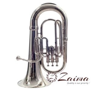 Euphonium Bb 3 Valve Nickel Plated with Mouthpiece & Hard Case | Brand Zaima – Manufactured by Al Yumna Overseas Pvt. Ltd | Professional Nickel Euphonium for School Band, Orchestra & Stage Performances | Elegant Finish, Deep Tone & Durable Design