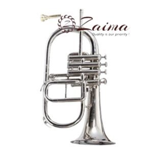 Flugelhorn Bb  4-Valve Nickel Plated with Mouthpiece & Hard Case | Brand Zaima – Manufactured by Al Yumna Overseas Pvt. Ltd | Ideal for School Band & Army Band | Professional Nickel Finish, Rich Tone, Elegant Design, Durable & Ready-to-Play