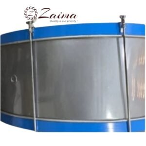 Zaima Heavy Aluminium Bass Drum -Marching Drum- P.T Drum– Available in 22, 24, 26 & 28 Inches with Metallic Silver Shell, Blue Flat Rims, and Screw Tensions – Ideal for School Bands, Army Bands, and Marching Parades – Manufactured by Al Yumna Overseas Pvt. Ltd.