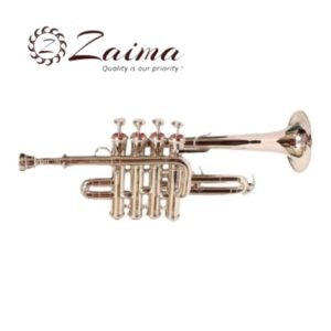 Piccolo Trumpet Bb 4-Valve Nickel Plated with Mouthpiece & Hard Case | Brand Zaima – Manufactured by Al Yumna Overseas Pvt. Ltd | Ideal for School Band & Army Band | Professional Nickel Finish, Superior Sound, Compact Design, Durable & Ready-to-Play