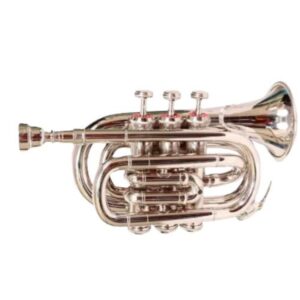 Pocket Trumpet Bb Nickel Plated with Mouthpiece & Hard Case | Brand Zaima – Manufactured by Al Yumna Overseas Pvt. Ltd | Ideal for School Band & Army Band | Compact Design, Professional Nickel Finish, Bright Sound, Durable & Ready-to-Play