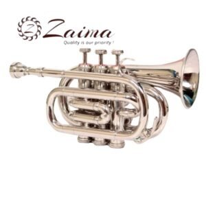 Pocket Trumpet Bb Nickel Plated with Mouthpiece & Hard Case | Brand Zaima – Manufactured by Al Yumna Overseas Pvt. Ltd | Ideal for School Band & Army Band | Compact Design, Professional Nickel Finish, Bright Sound, Durable & Ready-to-Play