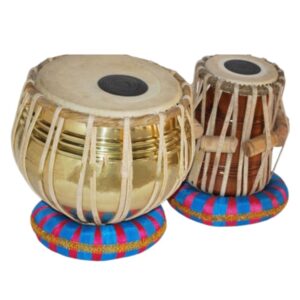 Premium Tabla Drum Set with 2.5 kg Brass-Finish Bayan and Sheesham Wooden Dayan featuring 9–9.25" and 5–5.5" leather heads, complete with Tuning Hammer and Hard Case, Brand Zaima, expertly handcrafted and manufactured by Al Yumna Overseas Pvt. Ltd. for superior sound quality, durability, and professional performance.