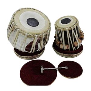 Premium Tabla Drum Set with 2.5 kg Nickel-Plated Brass Bayan and Sheesham Wooden Dayan, featuring 9–9.25" and 5–5.5" leather heads, complete with Tuning Hammer and Hard Case, Brand Zaima, expertly handcrafted and manufactured by Al Yumna Overseas Pvt. Ltd. for exceptional sound and durability.