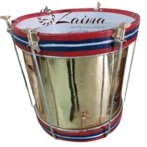 Zaima Tenor Drum / PT Drum / Marching Drum Heavy – 14 & 18 Inch Brass Shell with Golden Finish, Wooden Flat Rims in Multicolor Design, Screw Tension System, Ideal for School Bands, Army Bands, and Marching Parades, Manufactured by Al Yumna Overseas Pvt. Ltd.