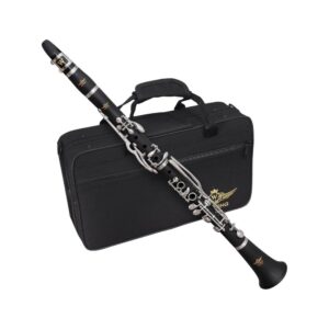 Waxwing Professional Bb 14key Clarinet with Carrying Case, Matte Black Silver-Plated Keys, Premium Musical Instrument