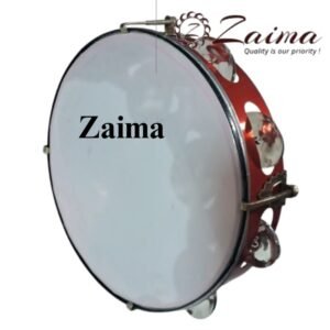 Tambourine/Dhapli/Dafli/Khanjri, Round in Strong Aluminium Frame, Sizes 7, 8, 9, 10, 12 Inch, with Synthetic Drumhead and Stainless-Steel Jingles, Vibrant Red Color, Perfect for School Bands, Folk and Devotional Music | Brand Zaima, by Al Yumna Overseas Pvt. Ltd.