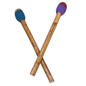 Wooden Handle Sticks/Mallets with Cotton Yarn Head, Multi-Color, One Pair, Ideal for Thap Dhol Performance, Strong Grip & Balanced Striking, Premium Quality by Zaima, Expertly Manufactured by Al Yumna Overseas Pvt. Ltd – Durable, Vibrant, and Perfect for Drummers.