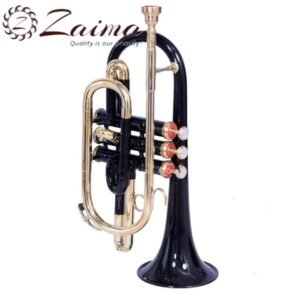 Cornet Trumpet in Brass, Bb, Handmade with Black Lacquered + Brass Finish, Includes Mouthpiece and Hard Case, Premium Zaima Instrument for Students, Professionals, School Bands, and Marching Performances, Expertly Crafted by Al Yumna Overseas Pvt. Ltd.