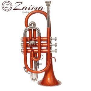 Cornet Trumpet in Brass, Bb, Handmade with Copper Lacquered + Nickel Plated Finish, Includes Mouthpiece and Hard Case, Premium Quality by Zaima, Ideal for Students, Bands, and Professionals, Expertly Crafted by Al Yumna Overseas Pvt. Ltd.