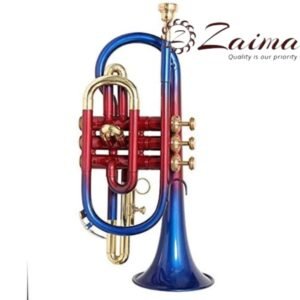 Cornet Trumpet in Brass, Bb, Handmade with Multicolor Lacquered Finish, Includes Mouthpiece and Hard Case, Premium Quality by Zaima, Perfect for Students, Professionals, School Bands, and Marching Use, Expertly Crafted by Al Yumna Overseas Pvt. Ltd.