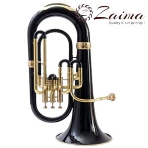 Brass Euphonium Bb with 3 Piston Valves in Black Lacquered + Brass Finish, Includes Mouthpiece and Hard Case – Powerful Tone, Elegant Design, Ideal for School Bands, Orchestras, Marching Bands, and Professional Performers – By Zaima, Al Yumna Overseas Pvt. Ltd.