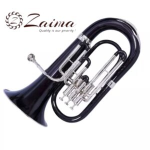 Premium Handmade Bb Brass Euphonium with 3 Piston Valves, Black Lacquered & Nickel-Plated Finish, Includes Mouthpiece and Hard Case – Rich Tone, Elegant Look, Ideal for School Bands, Orchestras, Marching Bands, and Professional Performers – By Zaima, Al Yumna Overseas Pvt. Ltd.