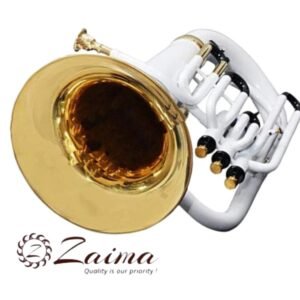Premium Handmade Bb Brass Euphonium with White/Black Lacquered + Brass Finish, Includes Mouthpiece and Hard Case – Rich Tone, Elegant Design, Ideal for School Bands, Orchestras, Marching Bands, Stage Performers, and Professional Musicians – By Zaima, Al Yumna Overseas Pvt. Ltd.