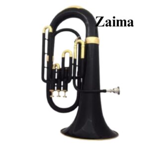 Premium Handmade Bb Brass Euphonium with 3 Piston Valves in Black Lacquered + Brass Finish, Includes Mouthpiece and Hard Case – Powerful Tone, Elegant Design, Ideal for School Bands, Orchestras, Marching Bands, and Professional Performers – By Zaima, Al Yumna Overseas Pvt. Ltd.