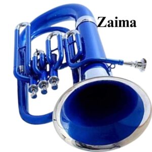 Premium Handmade Bb Brass Euphonium with 3 Valves, Blue Lacquered & Nickel-Plated Finish, Includes Mouthpiece and Hard Case – Rich Tone, Elegant Build, Ideal for School Bands, Marching Bands, Professionals, and Music Enthusiasts – By Zaima, Al Yumna Overseas Pvt. Ltd.