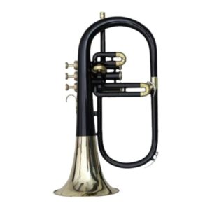 Flugelhorn 3 Valve in Brass, Bb, Handmade with Elegant Black Lacquered + Brass Finish, Includes Premium Mouthpiece and Durable Hard Case, Quantity One, High-Quality Sound and Craftsmanship, Brand Zaima, Expertly Manufactured by Al Yumna Overseas Pvt. Ltd.