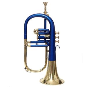 Flugelhorn 3 Valve in Brass, Bb, Handmade with Elegant Blue Lacquered + Brass Finish, Includes Premium Mouthpiece and Durable Hard Case, Quantity One, Superior Sound Quality and Craftsmanship, Brand Zaima, Expertly Designed and Manufactured by Al Yumna Overseas Pvt. Ltd.