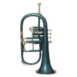 Flugelhorn 4 Valve in Brass, Bb, Handmade with Premium Green Lacquered + Brass Finish, Includes High-Quality Mouthpiece and Durable Hard Case, Quantity One, Superior Tone, Smooth Playability, Brand Zaima, Expertly Crafted and Manufactured by Al Yumna Overseas Pvt. Ltd.