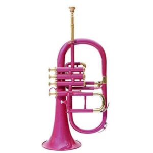 Flugelhorn 4 Valve in Brass, Bb, Handmade with Elegant Pink Lacquered + Brass Finish, Includes Premium Mouthpiece and Durable Hard Case, Quantity One, Superior Tone, Smooth Playability, Brand Zaima, Expertly Crafted and Manufactured by Al Yumna Overseas Pvt. Ltd.