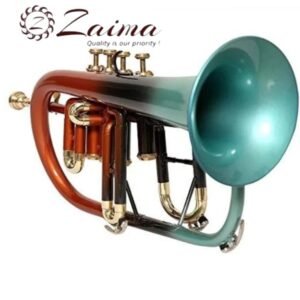 Flugelhorn 4 Valve in Brass, Bb, Handmade with Vibrant Multicolor Lacquered + Brass Finish, Includes Premium Mouthpiece and Durable Hard Case, Quantity One, Superior Tone, Smooth Playability, Brand Zaima, Expertly Crafted and Manufactured by Al Yumna Overseas Pvt. Ltd.