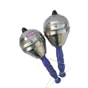 Maracas / Jhunjhuna / Junjuna / Shakers Hand Percussion Cymbals | Pack of 2 | Baroda Model | Available in 6 & 6.5 Inch Sizes | Stainless Steel Head, Silver Color | Blue Wooden Handle | Brand Zaima | Made by Al Yumna Overseas Pvt. Ltd.