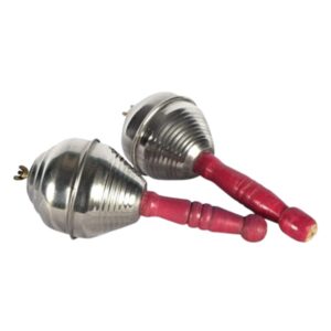Maracas / Jhunjhuna / Junjuna / Shakers Hand Percussion Cymbals | Pack of 2 | Baroda Model | Available in 6 & 6.5 Inch Sizes | Stainless Steel Head, Silver Color | Magenta Color Wooden Handle | Brand Zaima | Made by Al Yumna Overseas Pvt. Ltd.