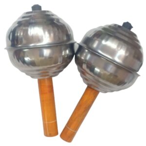 Maracas / Jhunjhuna / Junjuna / Shakers Hand Percussion Cymbals | Pack of 2 | Meerut Model | Available in 5,5.5,6 & 6.5 Inch Sizes | Stainless Steel Head, Silver Color | Yellow Wooden Handle | Brand Zaima | Made by Al Yumna Overseas Pvt. Ltd.