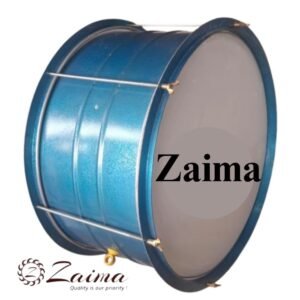 Zaima Heavy Bass Drum / Marching Drum / P.T. Drum, available in 24, 26, and 28 inches, features a wide iron metal shell, durable T rims, screw tension system, and elegant blue color—perfect for school bands, army bands, and marching parades.