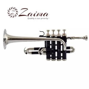 Piccolo Trumpet Bb in Brass with Black Lacquered & Nickel-Plated Finish, Includes Mouthpiece and Hard Case – Superior Tone, Elegant Professional Look, Ideal for School Bands, Marching Bands, Stage Performers, and Music Lovers – By Zaima, Al Yumna Overseas Pvt. Ltd.