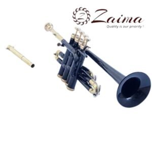 Piccolo Trumpet Bb in Brass with Black Lacquered + Brass Finish, Includes Mouthpiece and Hard Case – Elegant Design, Bright Tone, Ideal for School Bands, Marching Bands, Stage Performers, and Music Lovers – By Zaima, Al Yumna Overseas Pvt. Ltd.