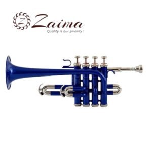 Bb Piccolo Trumpet in Brass with Blue Lacquered & Nickel-Plated Finish, Includes Mouthpiece and Hard Case – Bright Tone, Elegant Look, Ideal for School Bands, Marching Bands, Performers, and Music Enthusiasts – By Zaima, Al Yumna Overseas Pvt. Ltd.
