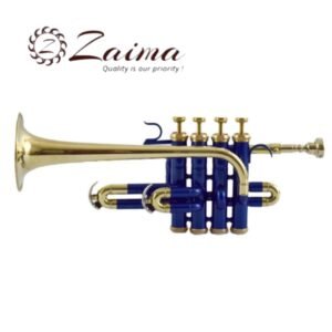 Piccolo Trumpet Bb in Brass with Blue Lacquered + Brass Finish, Includes Mouthpiece and Hard Case – Bright Sound, Elegant Look, Perfect for School Bands, Marching Bands, Stage Performers, Professionals, and Music Lovers – By Zaima, Al Yumna Overseas Pvt. Ltd.