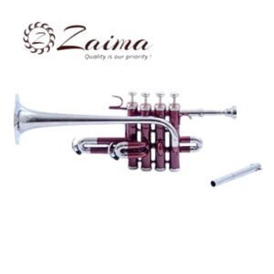 Piccolo Trumpet Bb in Brass with Red Lacquered & Nickel-Plated Finish, Includes Mouthpiece and Hard Case – Superior Tone, Elegant Design, Perfect for Stage Performers, School Bands, Marching Bands, and Music Lovers – By Zaima, Al Yumna Overseas Pvt. Ltd.