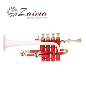 Piccolo Trumpet Bb in Red & White Lacquered Brass Finish with Mouthpiece and Hard Case – Elegant Design, Superior Tone Quality, Perfect for School Bands, Professionals, Performances, and Music Enthusiasts – By Zaima, Al Yumna Overseas Pvt. Ltd.