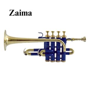 Premium Handmade Bb Piccolo Trumpet in Brass with Blue Lacquered + Brass Finish, Includes Mouthpiece and Hard Case – Bright Sound, Elegant Look, Perfect for School Bands, Marching Bands, Stage Performers, Professionals, and Music Lovers – By Zaima, Al Yumna Overseas Pvt. Ltd.