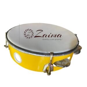 Tambourine /Dhapli/ Dafli / Khanjri/ Kanjira – Round Iron Metal Body with Synthetic Drumhead and Stainless Steel Jingles, Available in Yellow Color, Sizes 6, 7, 8, 9, 10, 12 Inch | Bright Sound, Durable & Stylish | Brand Zaima by Al Yumna Overseas Pvt. Ltd.