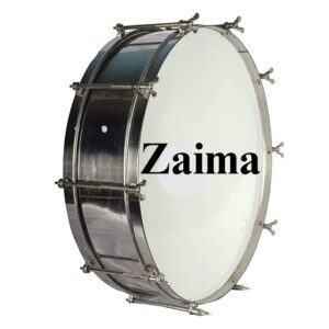 Zaima Thap Dhol / Marching Drum made of Stainless Steel with Flat Rims, available in 16, 18, and 20 inches, finished in Silver Color with Beater & Belt, perfect for School Bands, Army Bands, and Marching Parades, by Al Yumna Overseas Pvt. Ltd.