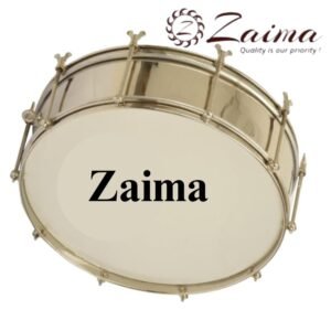 Zaima Thap Dhol / P T Drum / Marching Drum made of Brass Metal with Flat Rims, available in 16, 18, and 20 inches, finished in Golden Color with Beater & Belt, ideal for School Bands, Army Bands, and Marching Parades, by Al Yumna Overseas Pvt. Ltd.
