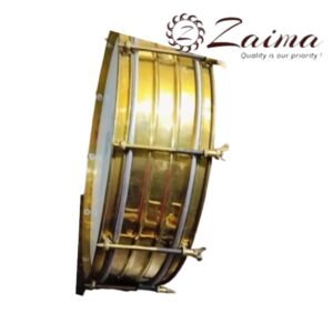 Zaima Thap Dhol / P T Drum/ Marching Drum made of Brass Metal with Curled Rims, available in 16, 18, and 20 inches, finished in Golden Color with Beater & Belt, perfect for School Bands, Army Bands, and Marching Parades, by Al Yumna Overseas Pvt. Ltd.