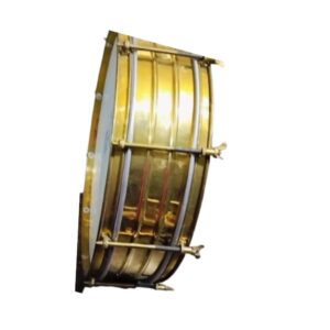 Zaima Thap Dhol / Marching Drum made of Brass Metal with Curled Rims, available in 16, 18, and 20 inches, finished in Golden Color with Beater & Belt, perfect for School Bands, Army Bands, and Marching Parades, by Al Yumna Overseas Pvt. Ltd.