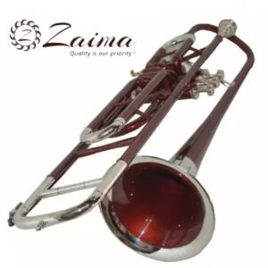 Brass Valve Trombone, Royal Red Lacquered + Nickel Plated Finish, Includes Hard Case & Mouthpiece, Premium Zaima Instrument for Students, Professionals, School Bands, and Orchestras, Handmade, Durable, and Reliable, Crafted by Al Yumna Overseas Pvt. Ltd.