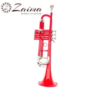 High-Quality Brass Bb Trumpet with Red Lacquered Body and Brass Finish, Includes Mouthpiece and Hard Case, Quantity 1 – Premium Musical Instrument by Brand Zaima, Expertly Manufactured by Al Yumna Overseas Pvt. Ltd