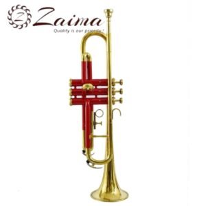 High-Quality Brass Bb Trumpet with Red Lacquered Body and Brass Finish, Includes Mouthpiece and Hard Case, Quantity 1 – Premium Musical Instrument by Brand Zaima, Expertly Manufactured by Al Yumna Overseas Pvt. Ltd