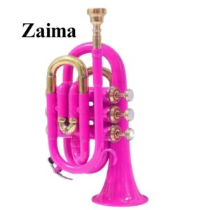 Pocket Trumpet in Brass, Bb, Handmade with Pink Lacquered + Brass Finish, Includes Hard Case and Mouthpiece, Premium Zaima Instrument Ideal for Students, Travelers, Professionals, School Bands, and Practice Use, Expertly Crafted by Al Yumna Overseas Pvt. Ltd.