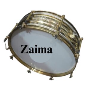 Zaima Side Drum / PT Drum / Snare Marching Drum crafted from Brass Metal with Curled Rims, available in 10, 12, and 14 inches, finished in Golden Color with Wooden Sticks & Belt, ideal for School Bands, Army Bands, and Marching Parades, by Al Yumna Overseas Pvt. Ltd.