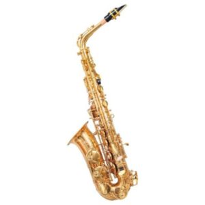 Saxophone Brass Finish by Zaima, crafted for school bands and army bands, featuring a rich brass finish, smooth sound projection, and durable build. Supplied with mouthpiece and protective case, proudly manufactured by Al Yumna Overseas Pvt. Ltd.